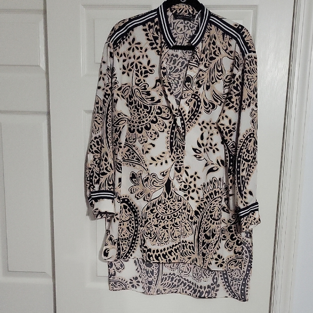 Zara Black and White Blouse with Intricate Design